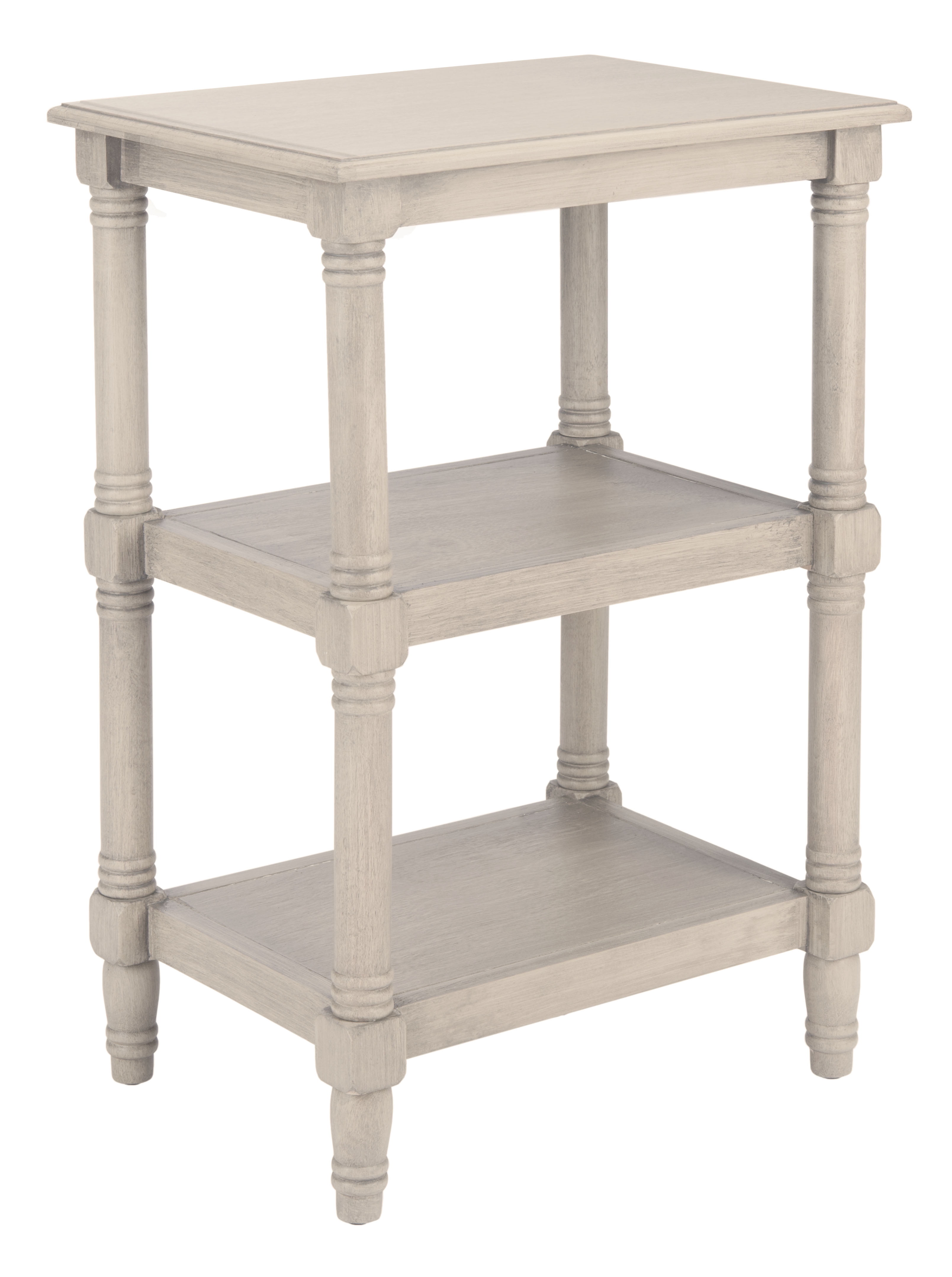 Cassie Greige Wood 3-Shelf Rectangular Accent Table