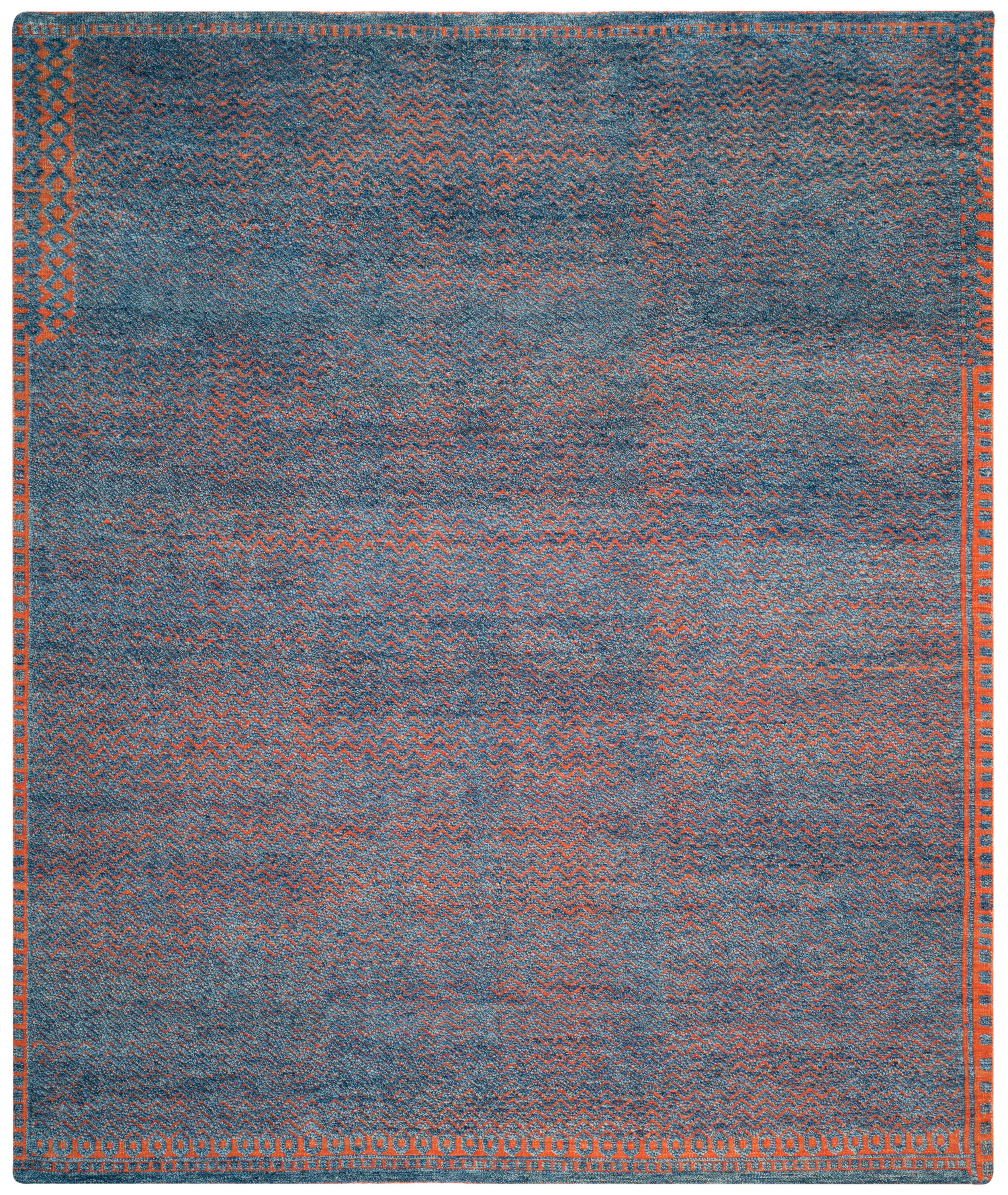 Hand-Knotted Blue Abstract Wool and Viscose Rug, 8' x 10'