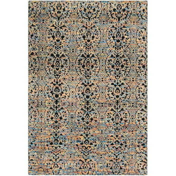 SAFAVIEH Castilla Yasim Damask Wool Area Rug, Blue/Gold/Charcoal, 6' x 9'