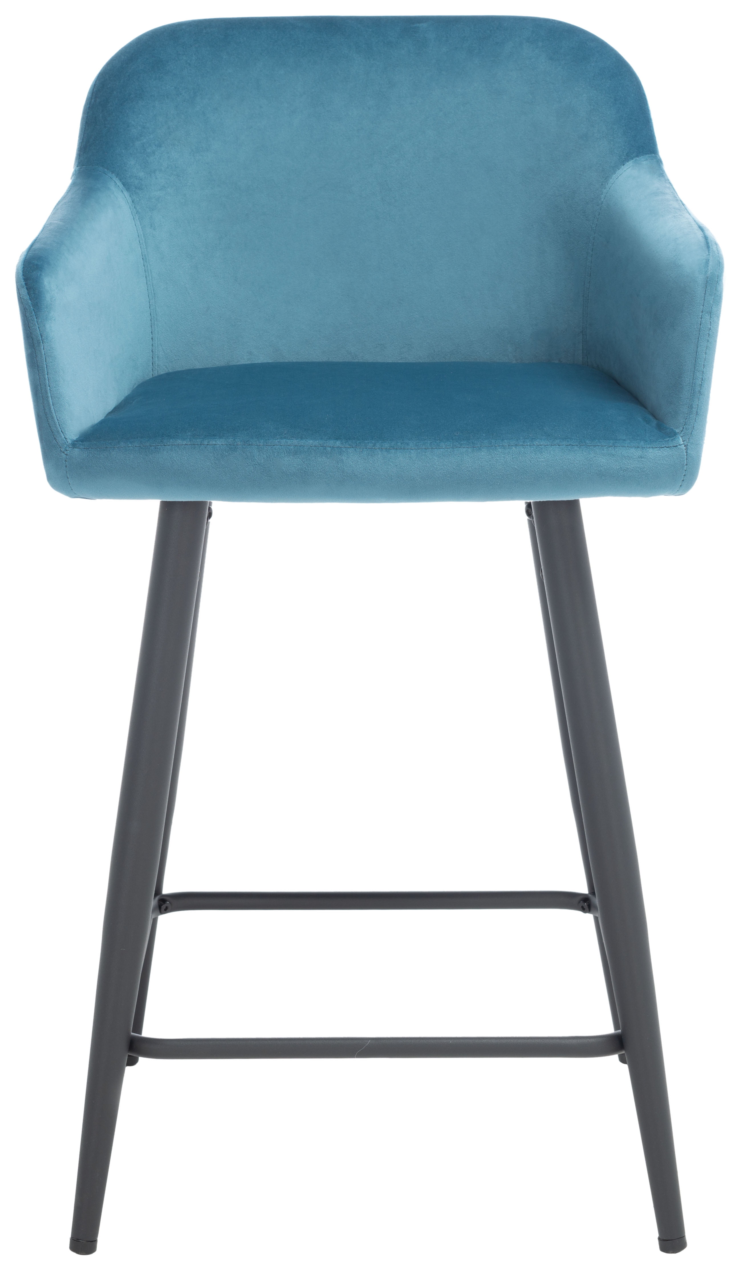 Denim Blue Velvet and Black Metal Counter Stool