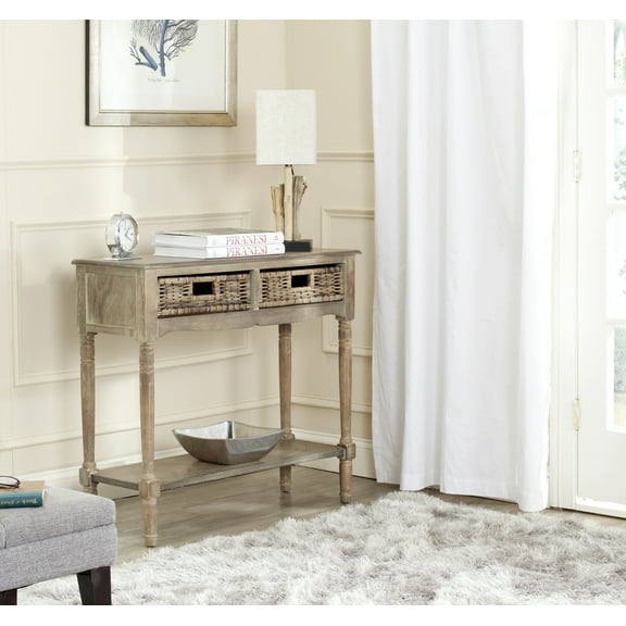 SAFAVIEH Cdark Greyin Traditional Rustic 2 Drawer Console, Washed Natural Pine