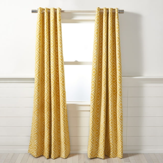 SAFAVIEH Cecille Modern Yellow Geometric Grommet Semi-Sheer Curtains, 52" x 84"