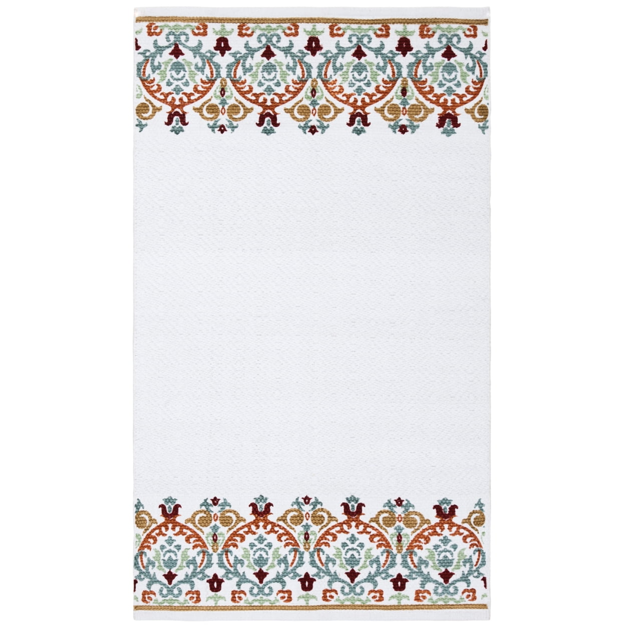 Ivory and Orange Floral Cotton Hand-Loomed Rug - 27" x 4"