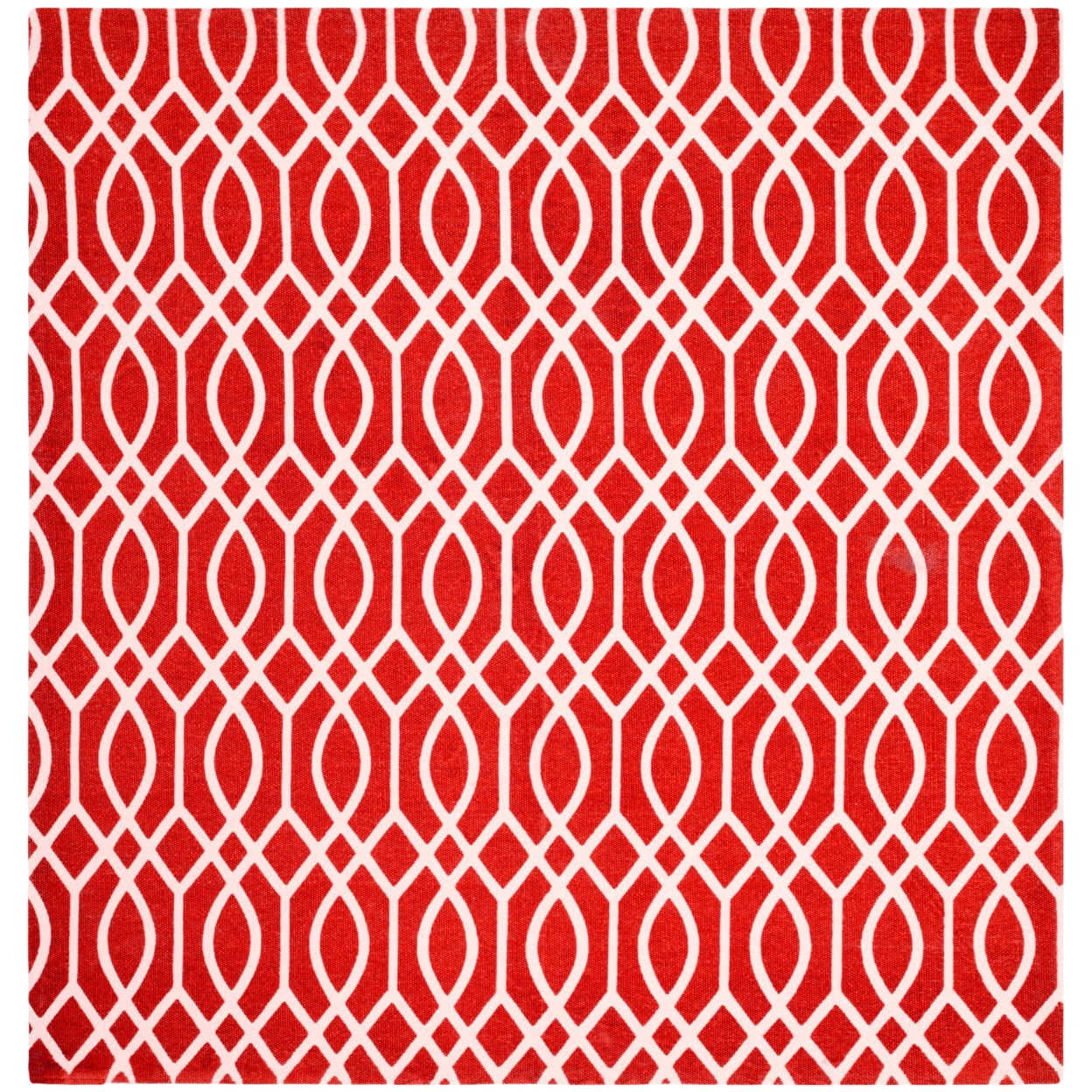 Handmade Coral and Ivory Geometric Cotton Square Rug
