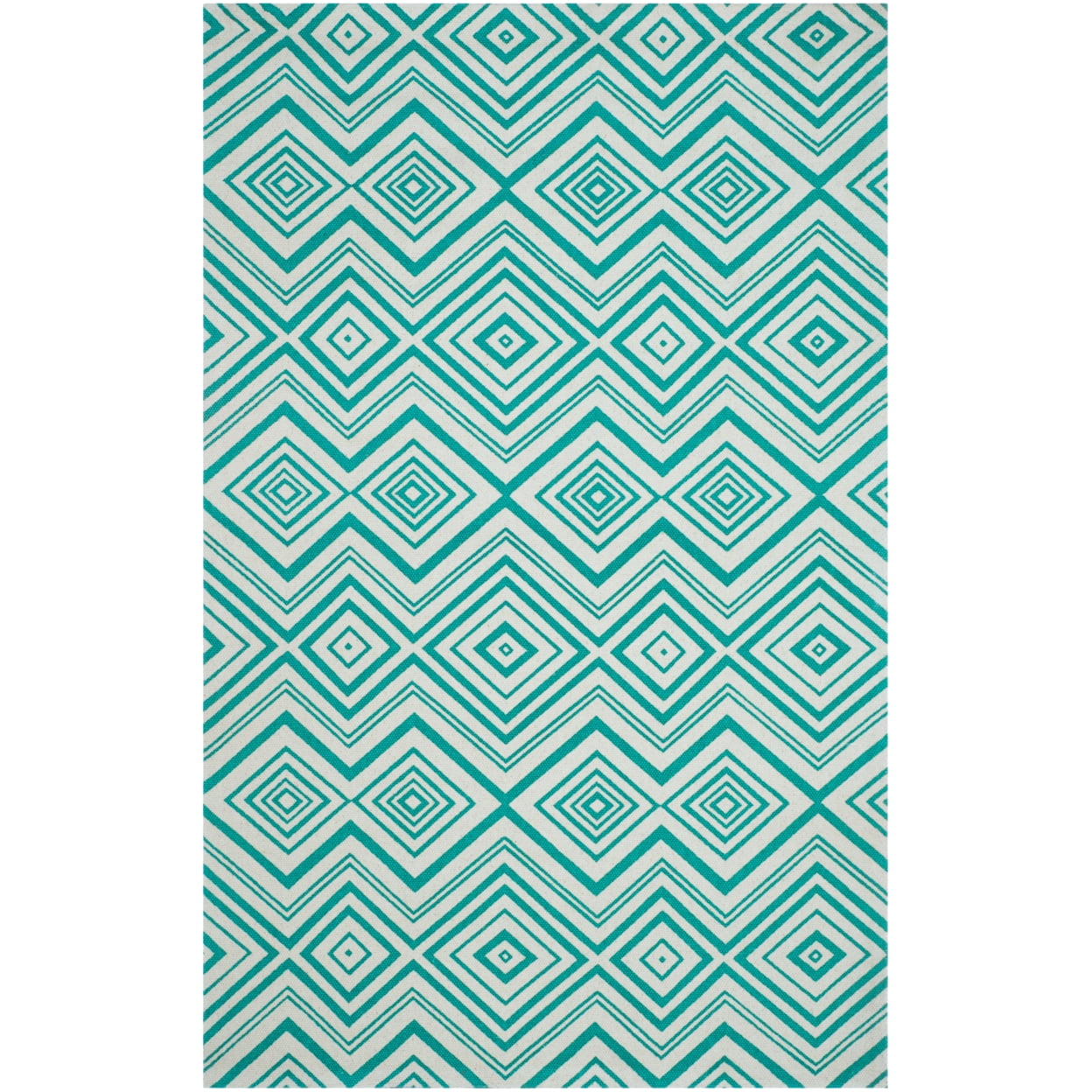 Ivory and Light Teal Geometric Cotton 3' x 5' Rug