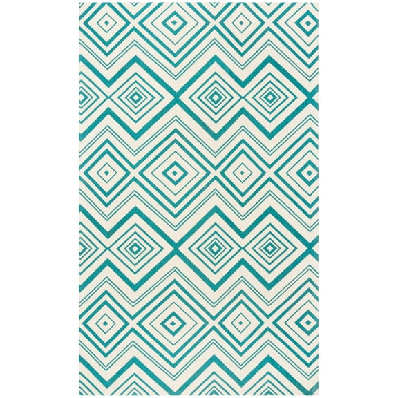 SAFAVIEH Cedar Brook Michelle Geometric Cotton Area Rug, Ivory/Light Teal, 5' x 8'