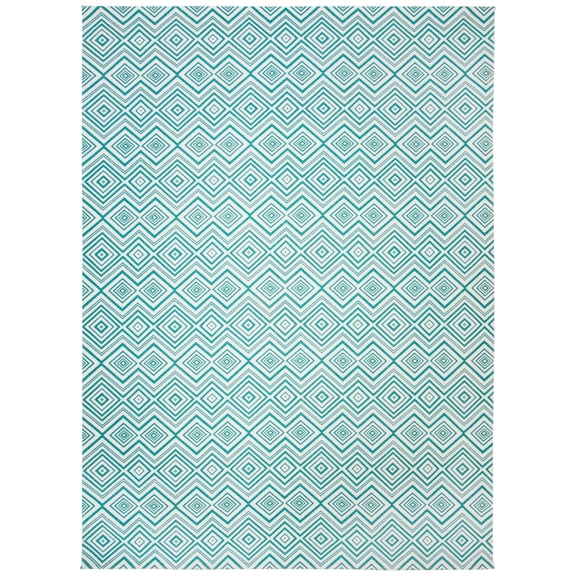SAFAVIEH Cedar Brook Michelle Geometric Cotton Area Rug, Ivory/Light Teal, 8' x 11'