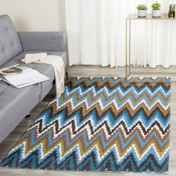 SAFAVIEH Cedar Brook Carthach Chevron Cotton Area Rug, Blue/Multi, 7'3" x 9'3"