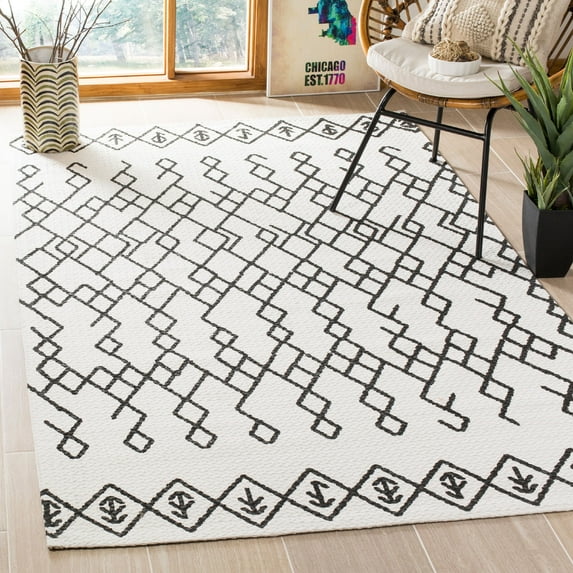 SAFAVIEH Cedar Brook Jamison Geometric Cotton Area Rug, Ivory/Black, 6' x 9'
