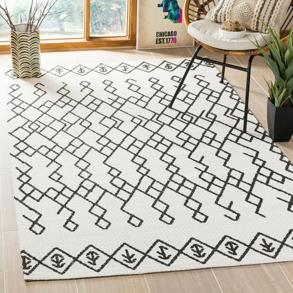 SAFAVIEH Cedar Brook Jamison Geometric Cotton Area Rug, Ivory/Black, 8' x 10'