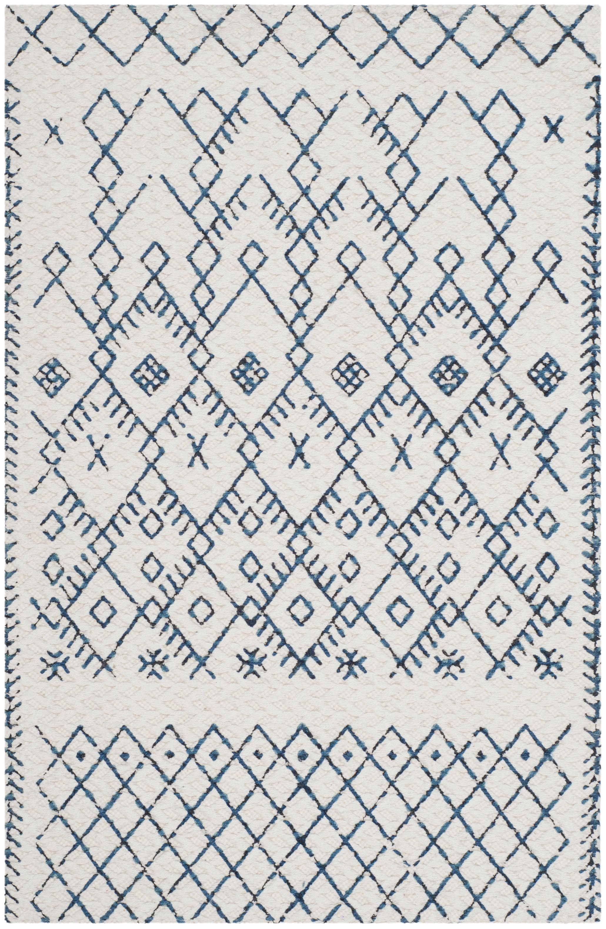 Ivory Geometric Hand-Loomed Cotton Area Rug, 2'6" x 4'