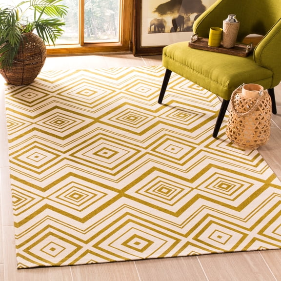 SAFAVIEH Cedar Brook Michelle Geometric Cotton Area Rug, Ivory/Citron, 2'3" x 3'9"
