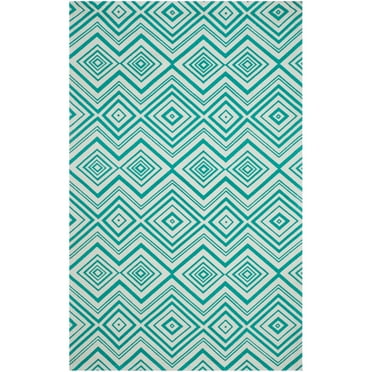 SAFAVIEH Cedar Brook Michelle Geometric Cotton Area Rug, Ivory/Light Teal, 3' x 5'