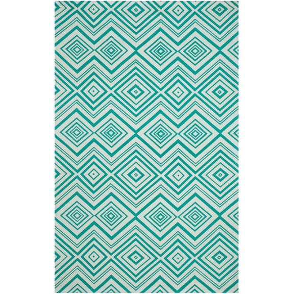 SAFAVIEH Cedar Brook Michelle Geometric Cotton Area Rug, Ivory/Light Teal, 3' x 5'