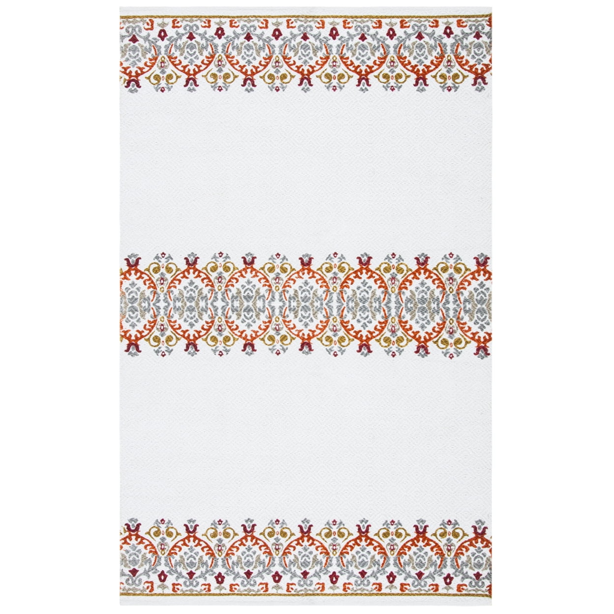Ivory and Multicolor Geometric Cotton Synthetic 4' x 6' Area Rug