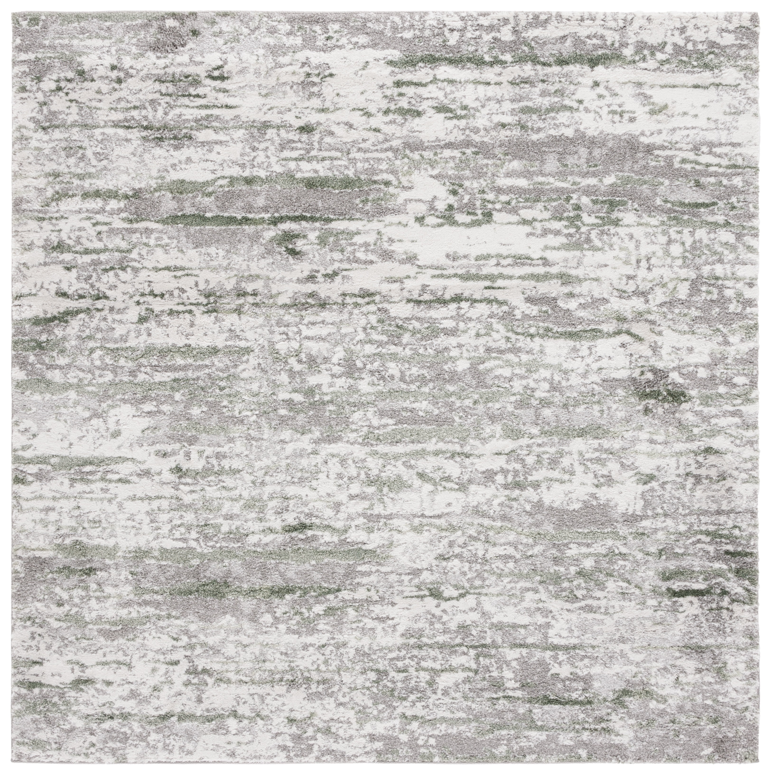 Gray and Green Abstract Hand-knotted Square Area Rug