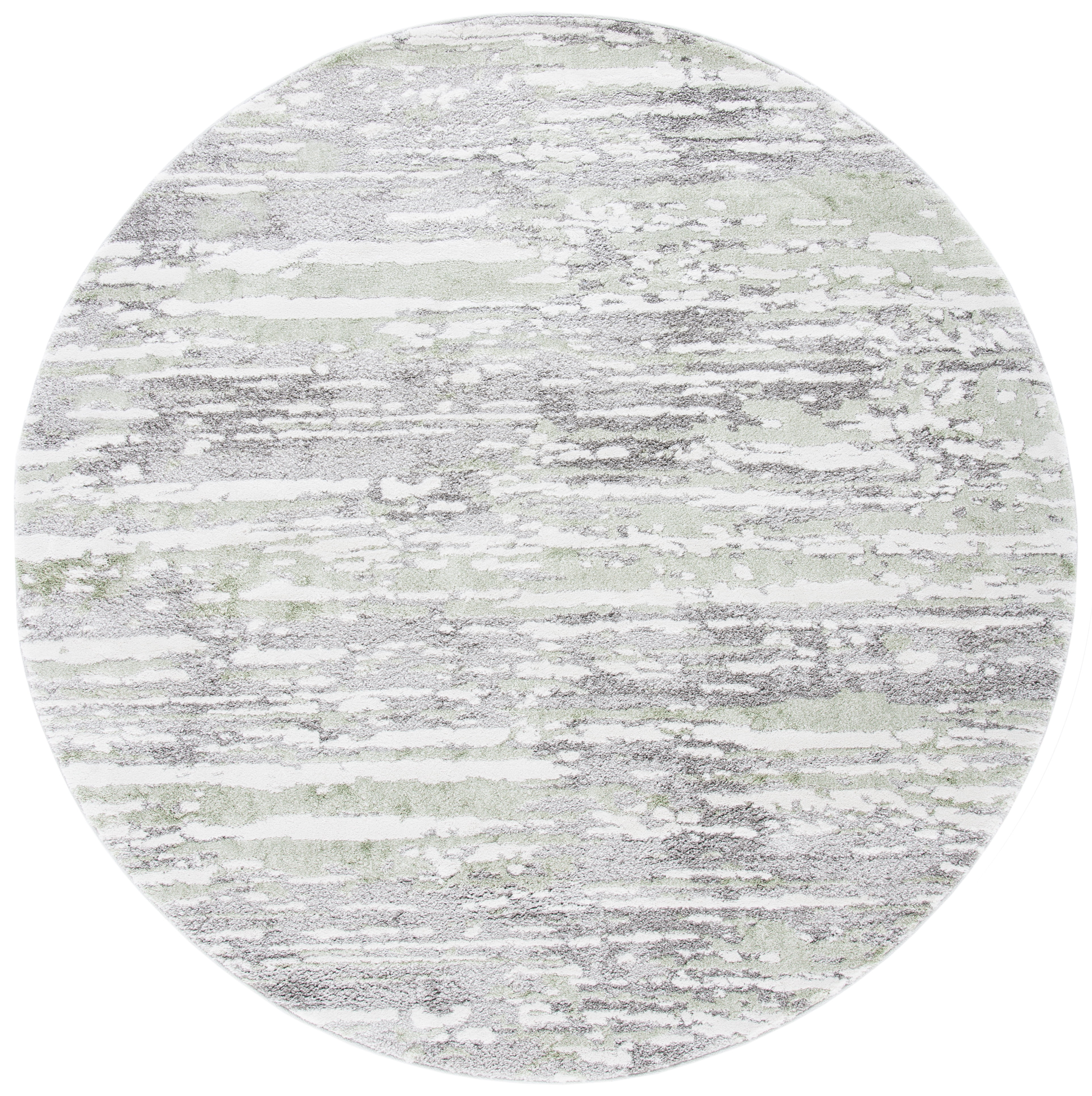 Round 6'7" Grey and Green Abstract Synthetic Area Rug