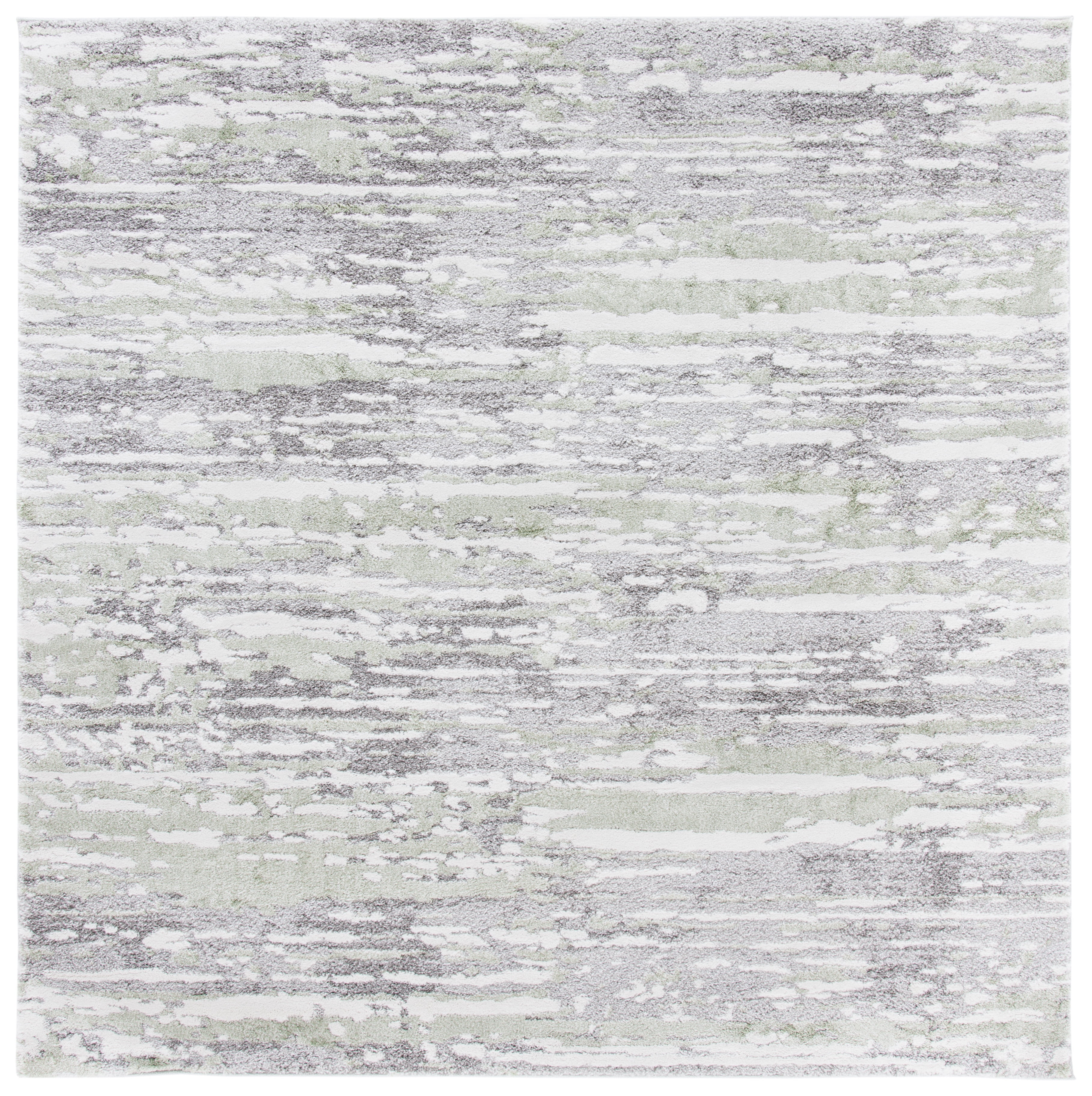 Gray and Green Abstract Hand-knotted Square Area Rug