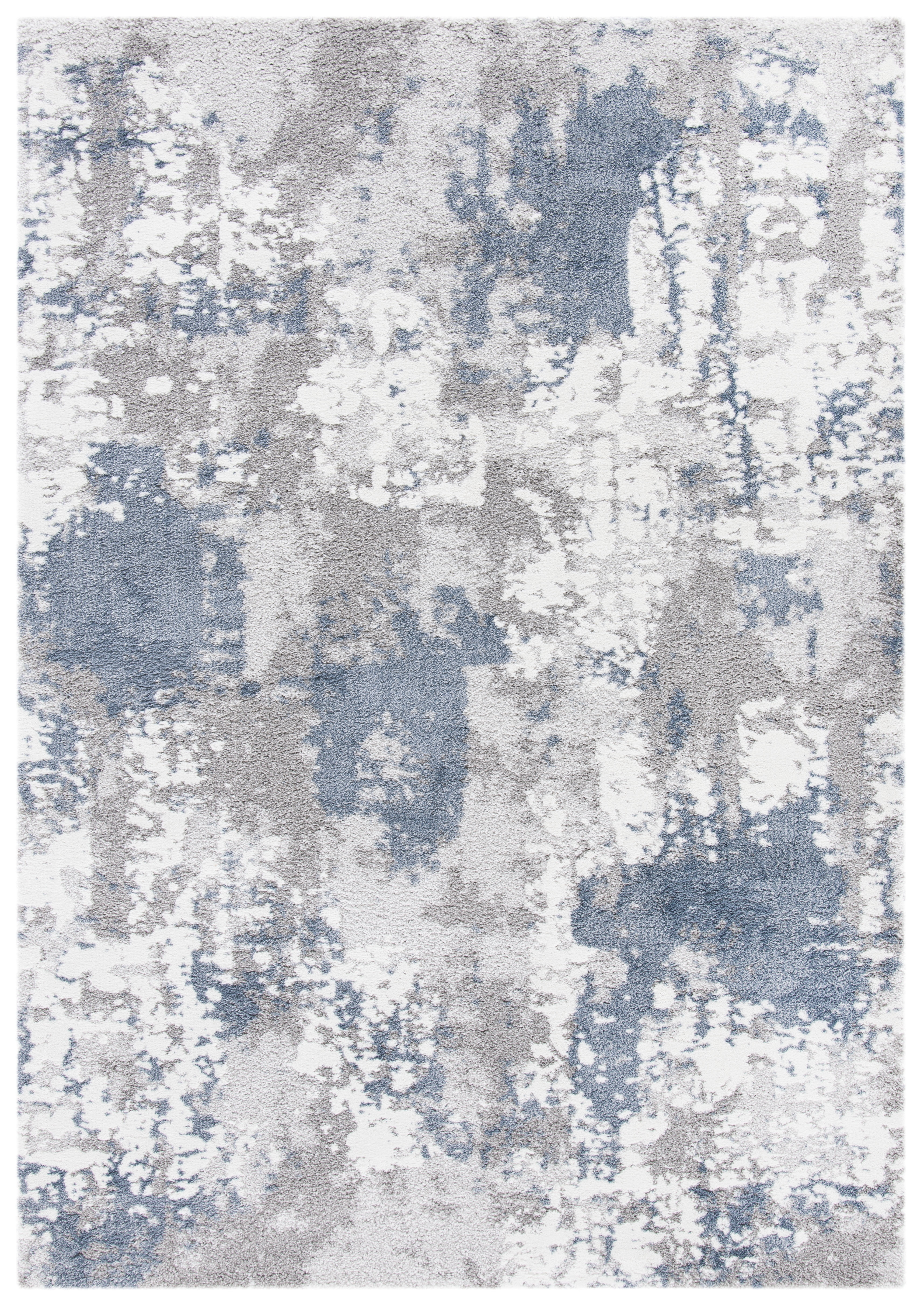 Gray and Blue Abstract Stain-Resistant Area Rug