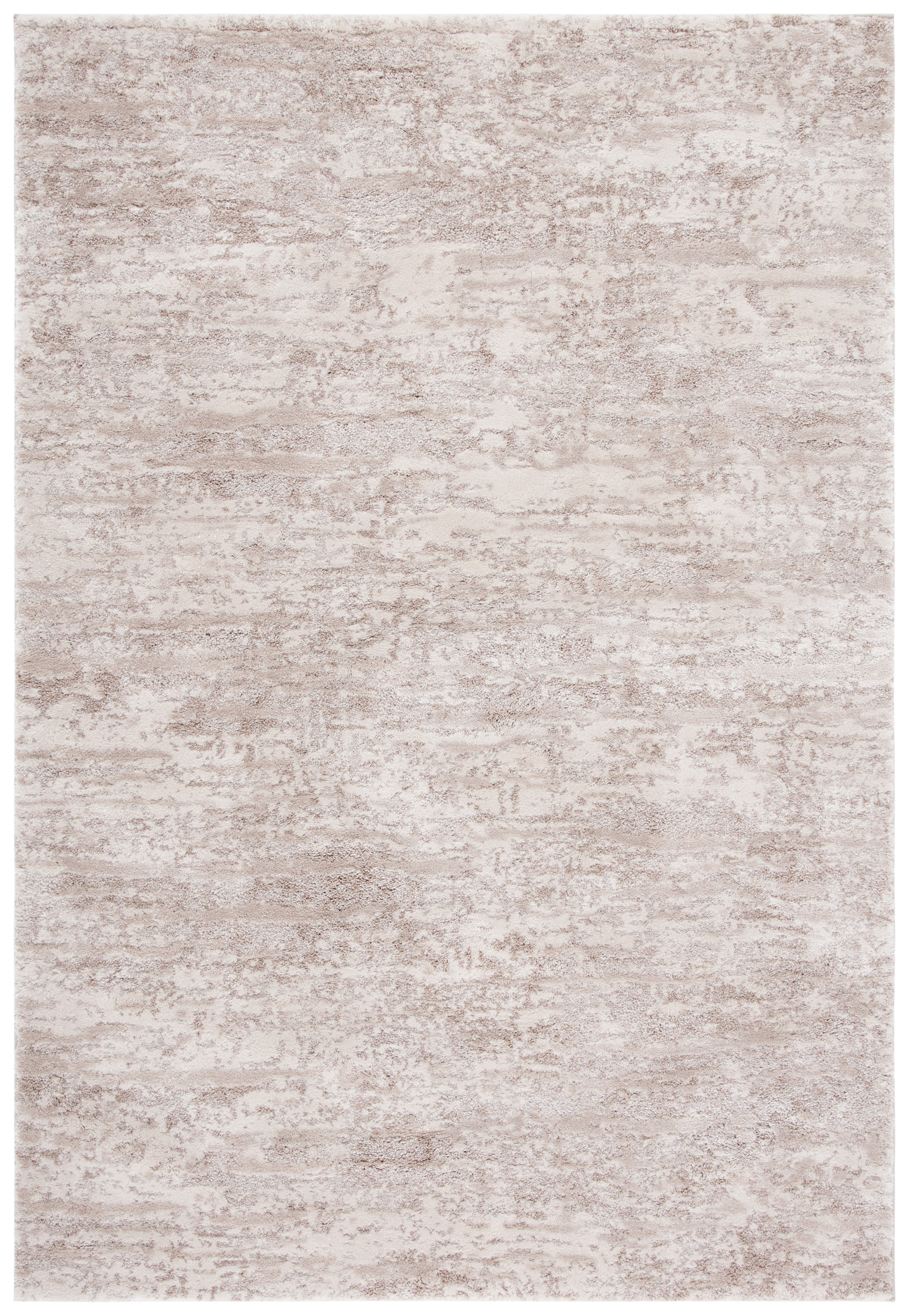 Ivory Beige Abstract Hand-Knotted Rectangular Area Rug