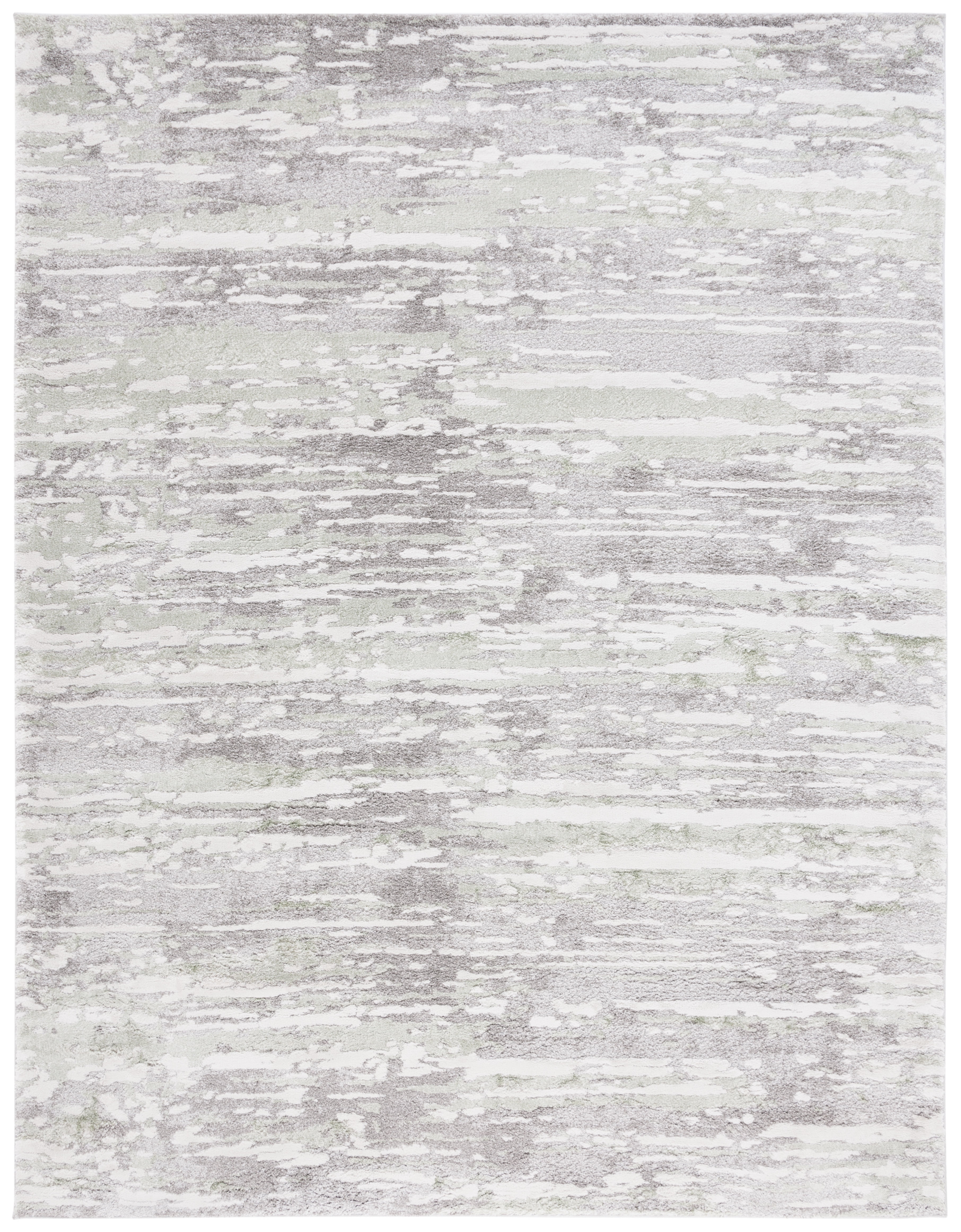 Grey and Green Abstract Hand-Knotted 8' x 10' Rug