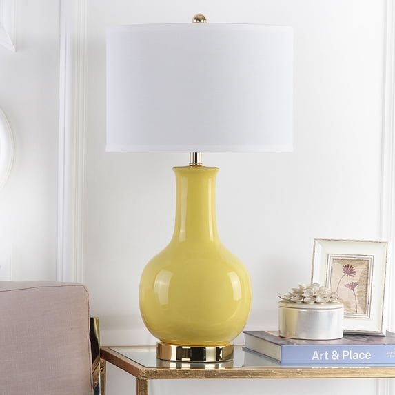 SAFAVIEH Ceramic Paris Solid 27.5 in. H Table Lamp w/ Shade, Yellow/Off White