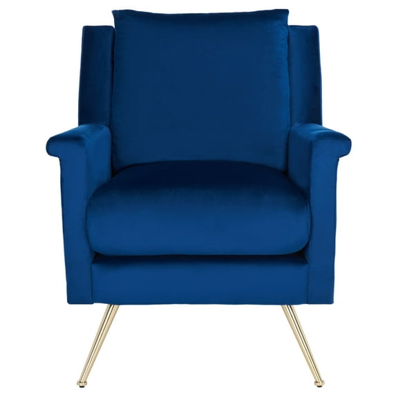 SAFAVIEH Cerise Mid Century Arm Chairs, Navy Velvet/Gold (28.3 in. W x 28.7 in. D x 33.9 in. H)