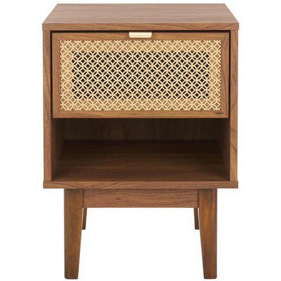 SAFAVIEH Ceu Coastal Style 1 Drawer Night Stand, Walnut/Gold (15.7 in. W x 15.4 in. D x 21.7 in. H)