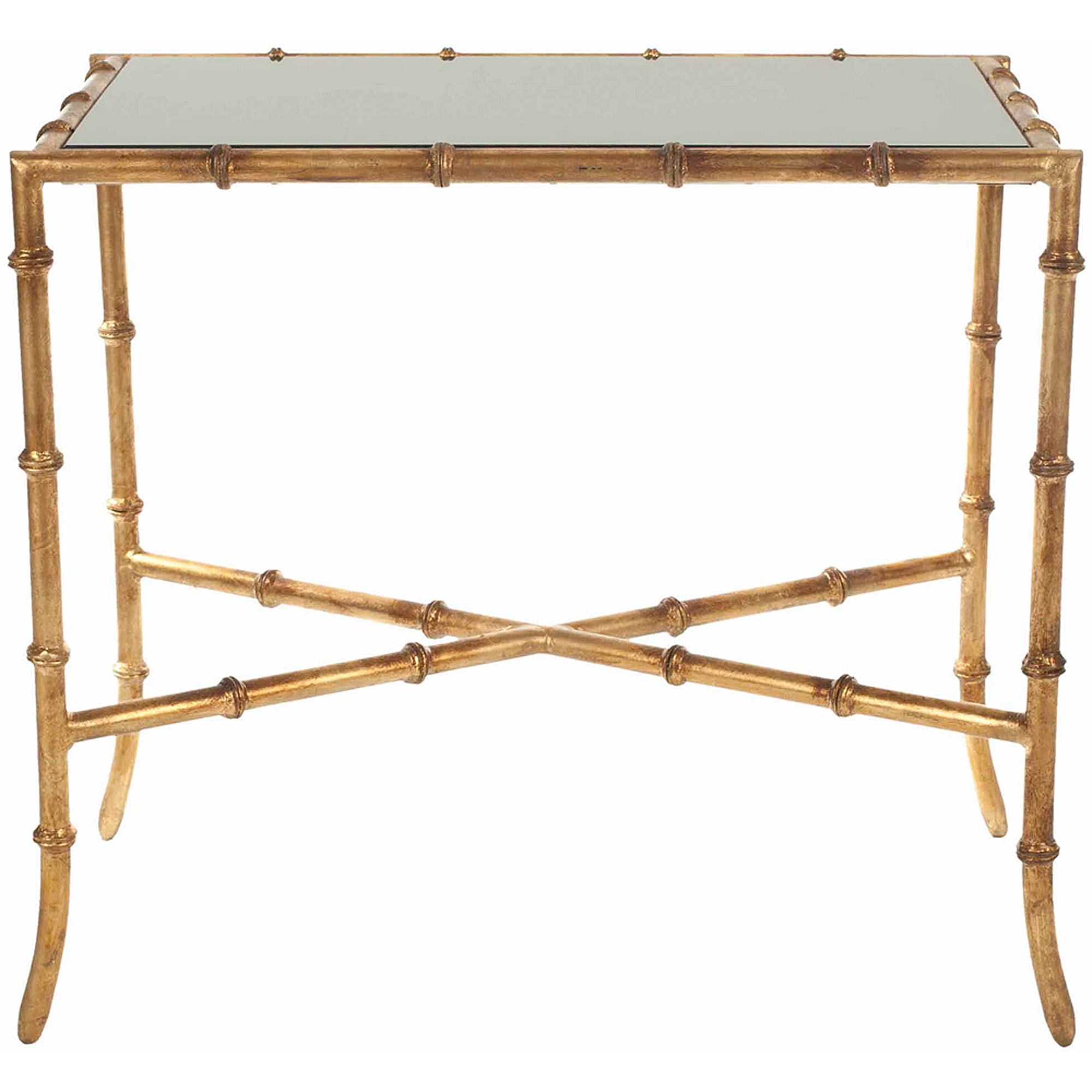 SAFAVIEH Chandler 21 in. H Cross Base Accent Table, Gold/Black Glass