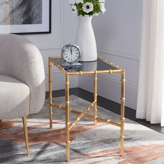 SAFAVIEH Chandler Gold Cross Base Accent Table Gold / Glass