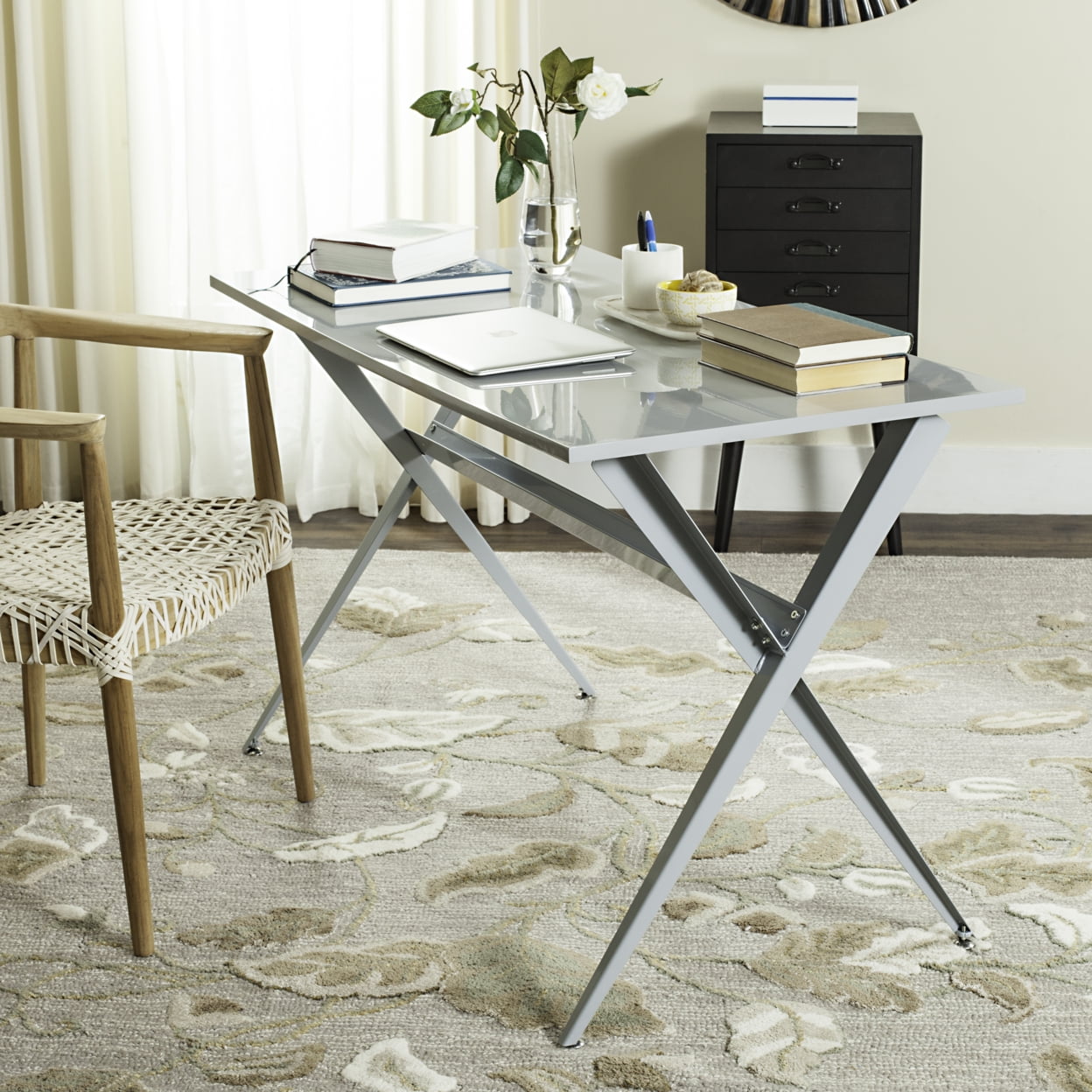 SAFAVIEH Chapman Modern Glam Cross Leg Writing Desk Grey