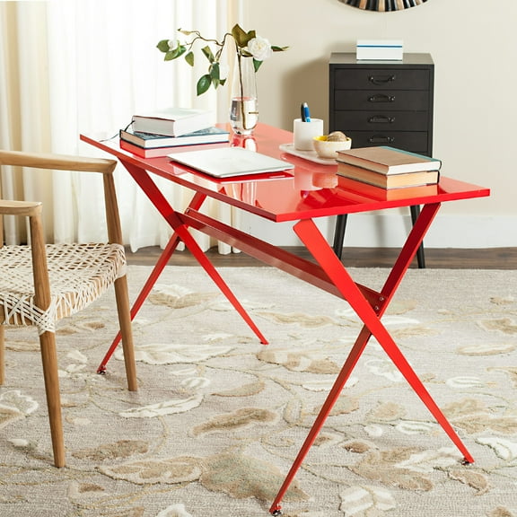 SAFAVIEH Chapman Modern Glam Cross Leg Writing Desk, Red