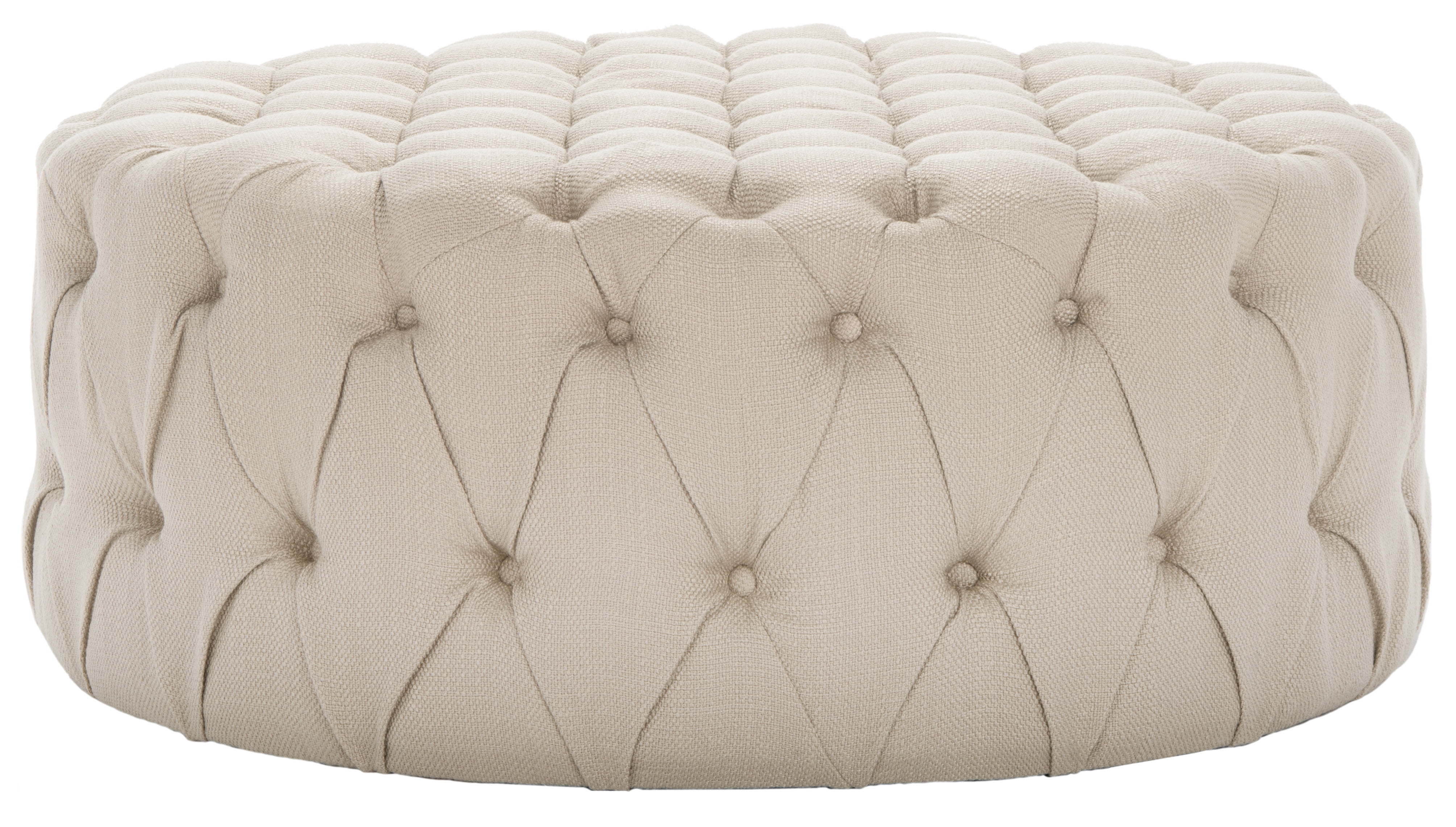 Charlene 39" Gold Tufted Round Cocktail Ottoman
