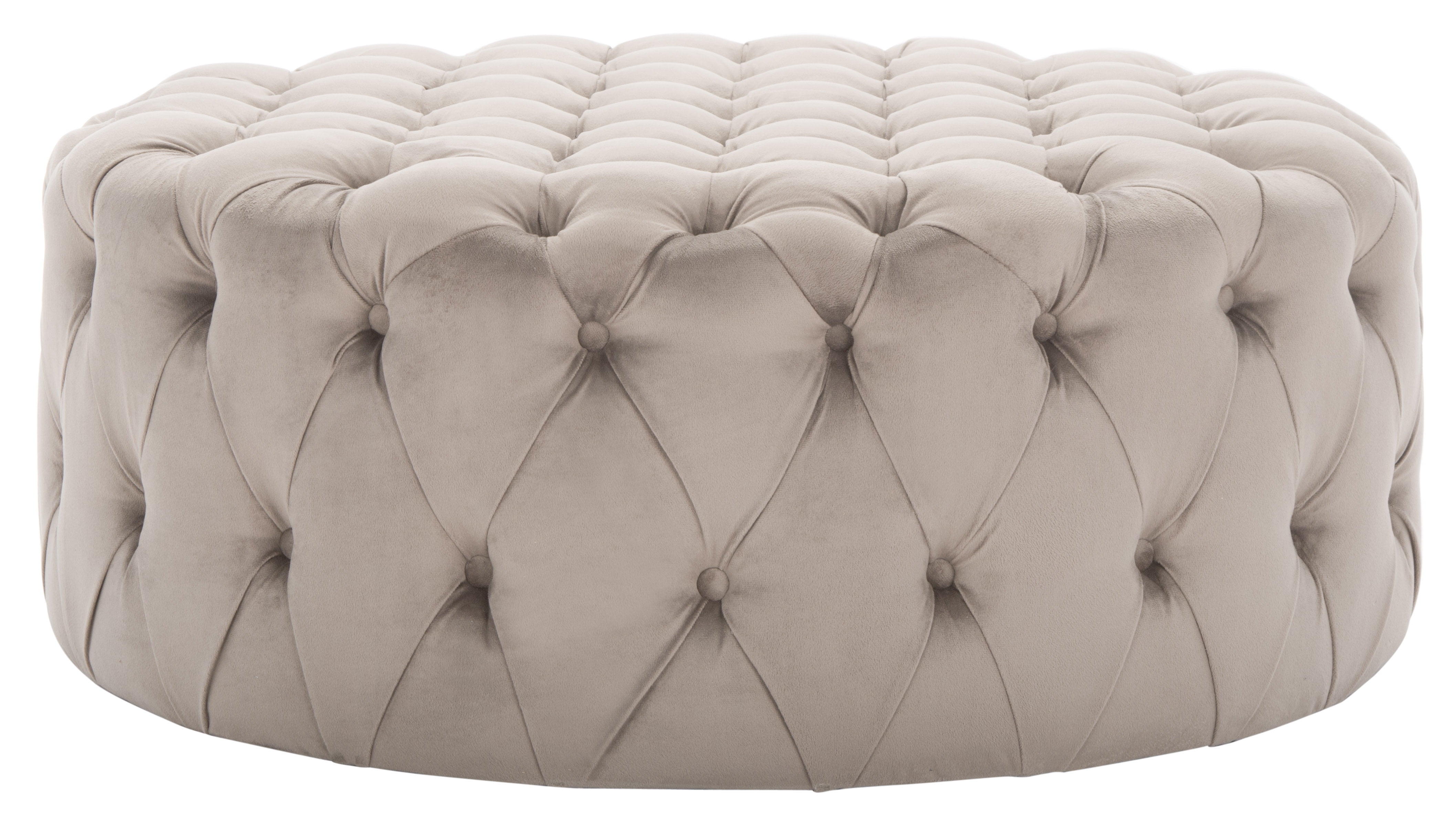 Charlene 39" Gray Tufted Round Cotton Ottoman