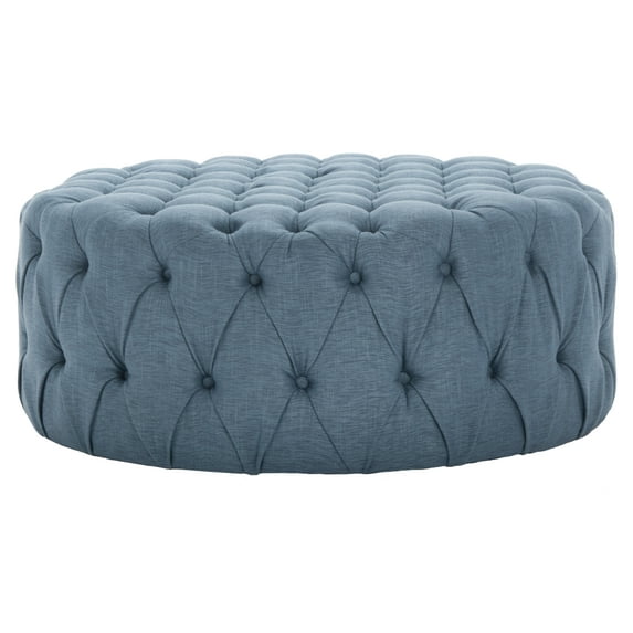 SAFAVIEH Charlene Modern Glam Solid Tufted Cocktail Ottoman, Navy