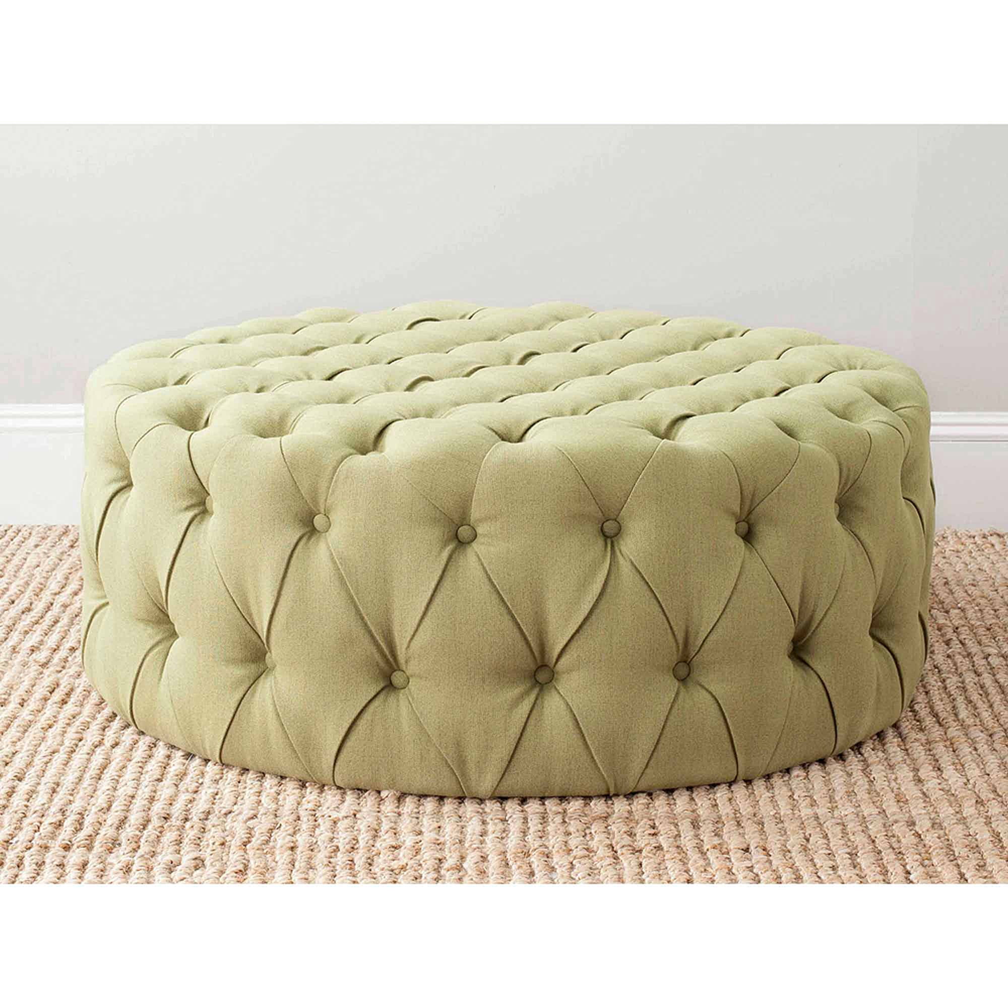 SAFAVIEH Charlene Modern Glam Solid Tufted Cocktail Ottoman, Sweet Pea Green