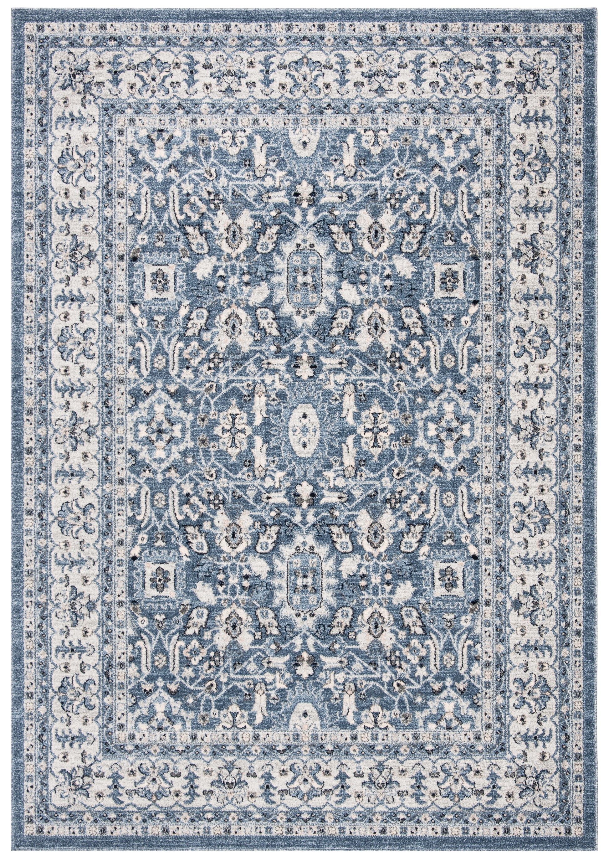Blue Floral Motif Synthetic 6' x 9' Area Rug