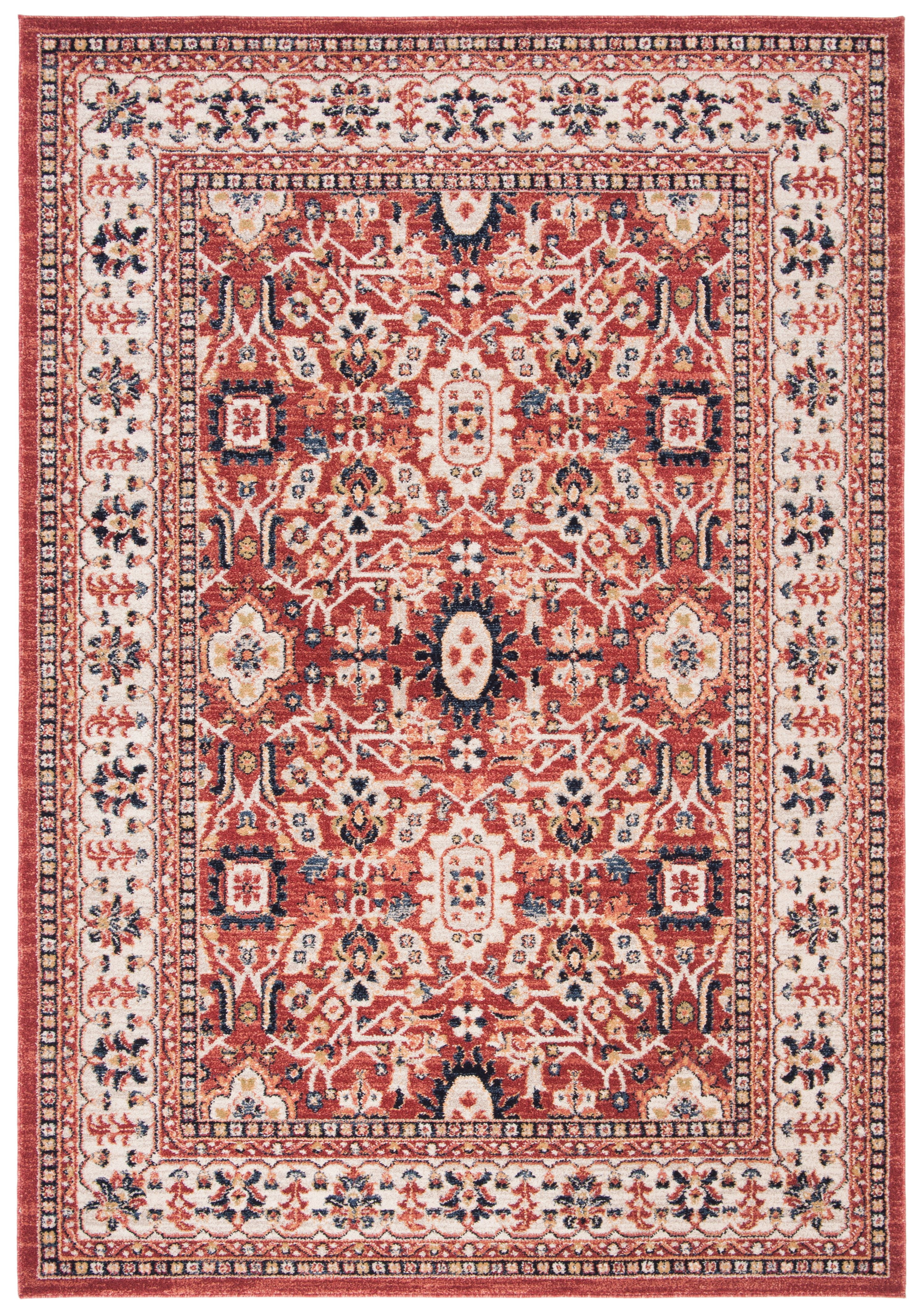 Charleston Red and Ivory Rectangular Synthetic Area Rug