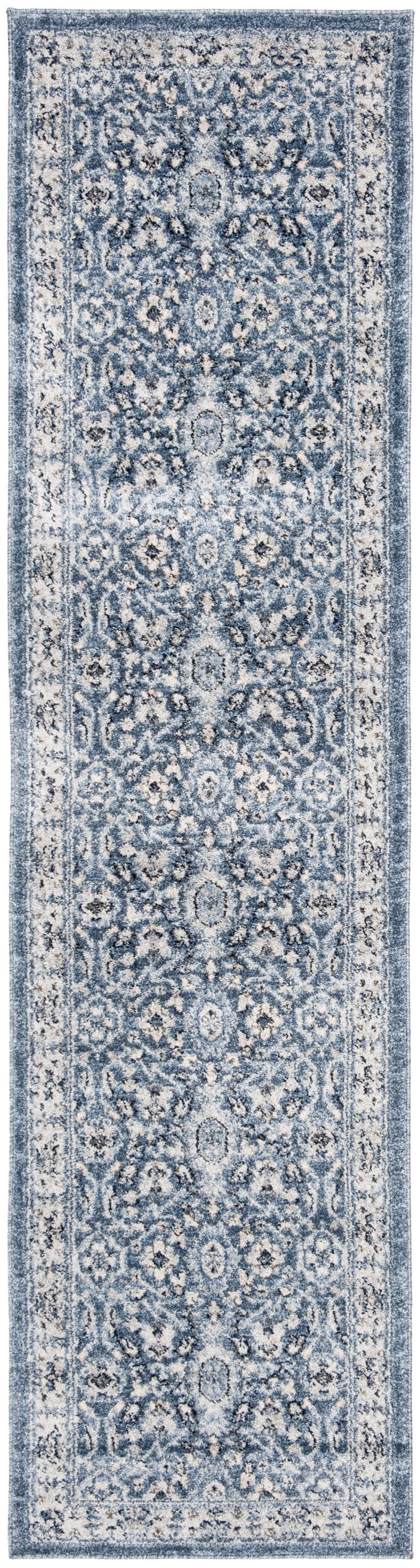 Navy and Cream Synthetic Hand-Knotted Runner Rug