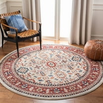 SAFAVIEH Charleston Cheshunt Oriental Area Rug, Ivory/Red, 6'7" x 6'7" Round