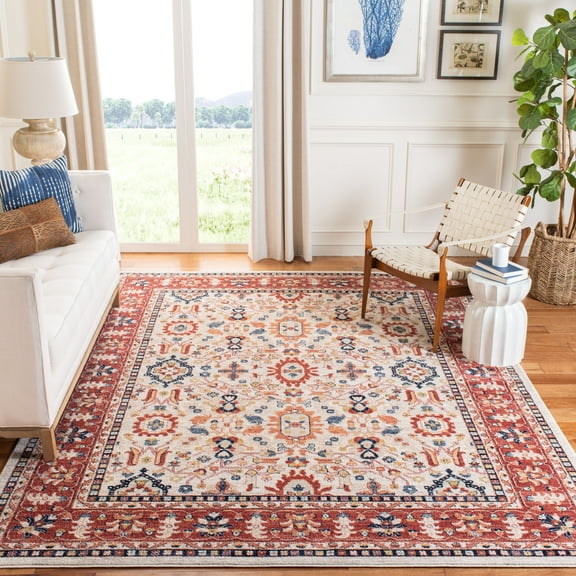 SAFAVIEH Charleston Cheshunt Oriental Area Rug, Ivory/Red, 6'7" x 6'7" Square