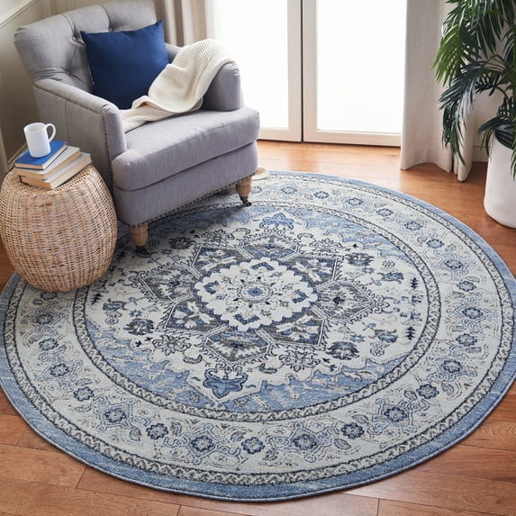 SAFAVIEH Charleston Hannan Oriental Area Rug, Blue/Gray, 6'7" x 6'7" Round