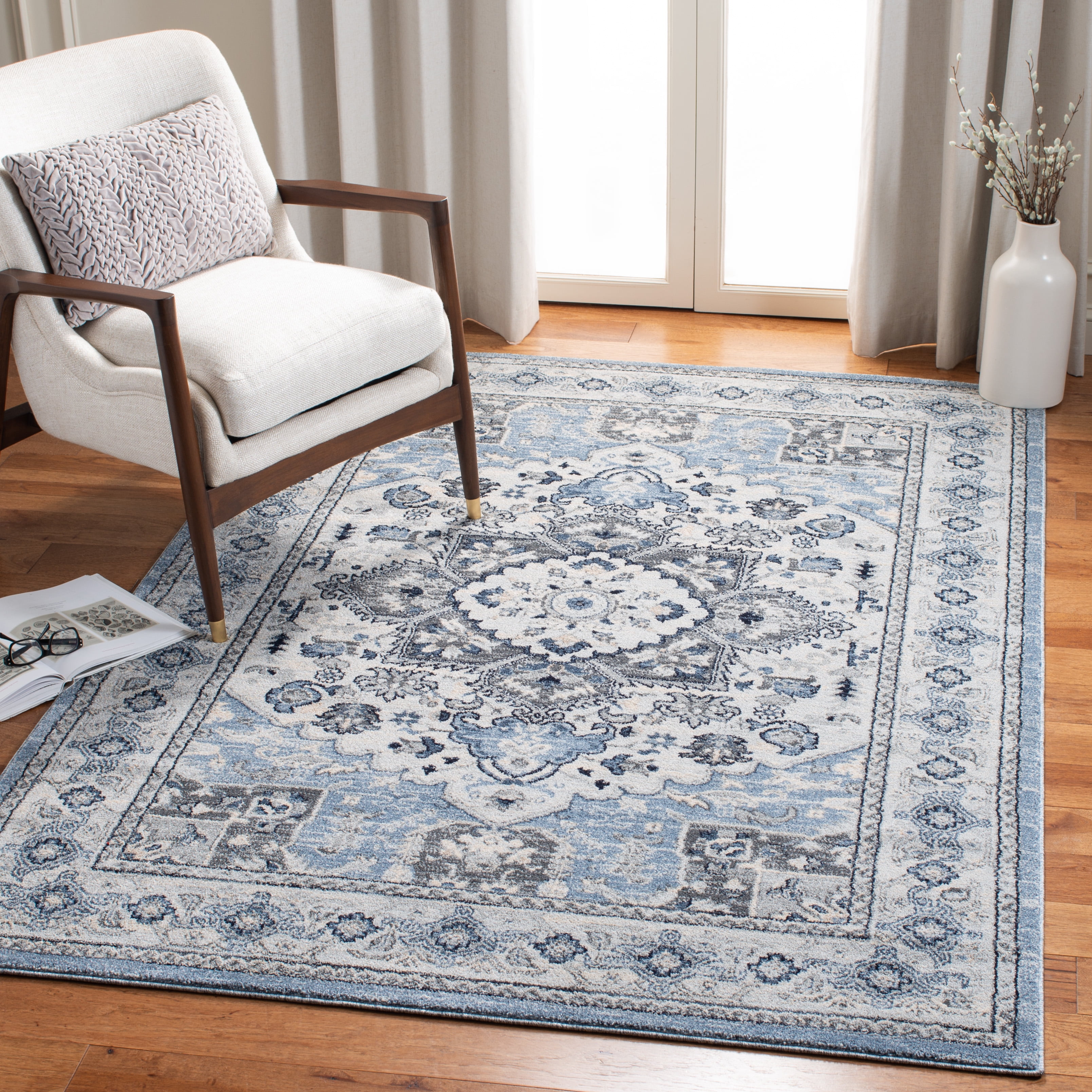 Charleston Blue and Grey 8' x 10' Synthetic Area Rug