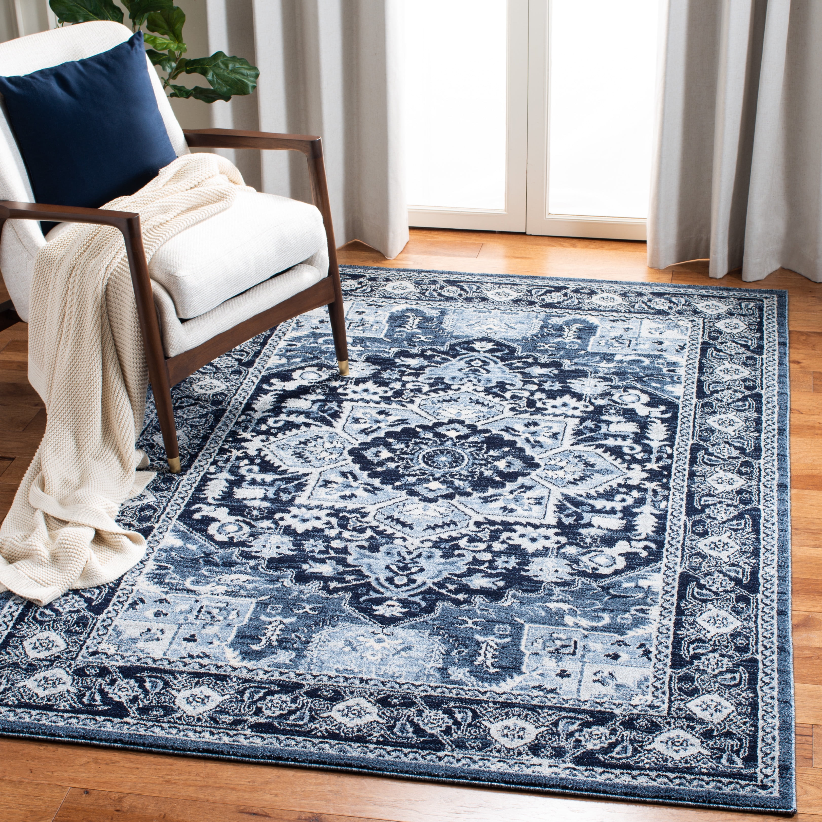 Navy Blue Synthetic Traditional Oriental 9' x 12' Area Rug