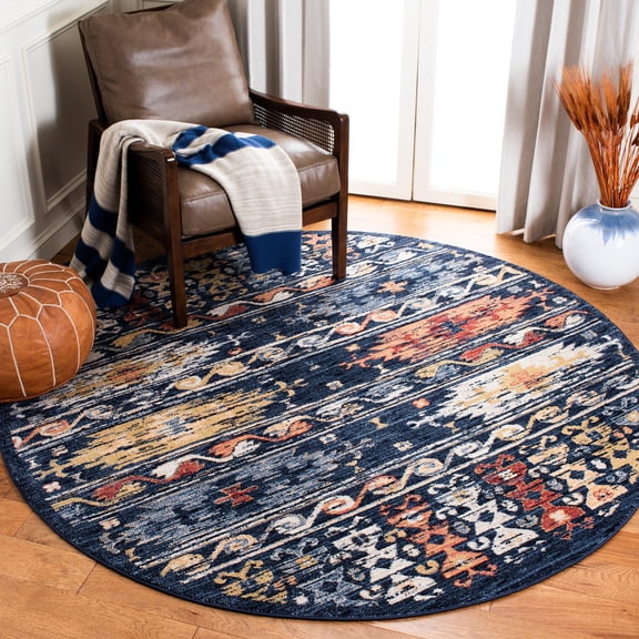 SAFAVIEH Charleston Rupert Southwestern Area Rug, Navy/Ivory, 6'7" x 6'7" Round