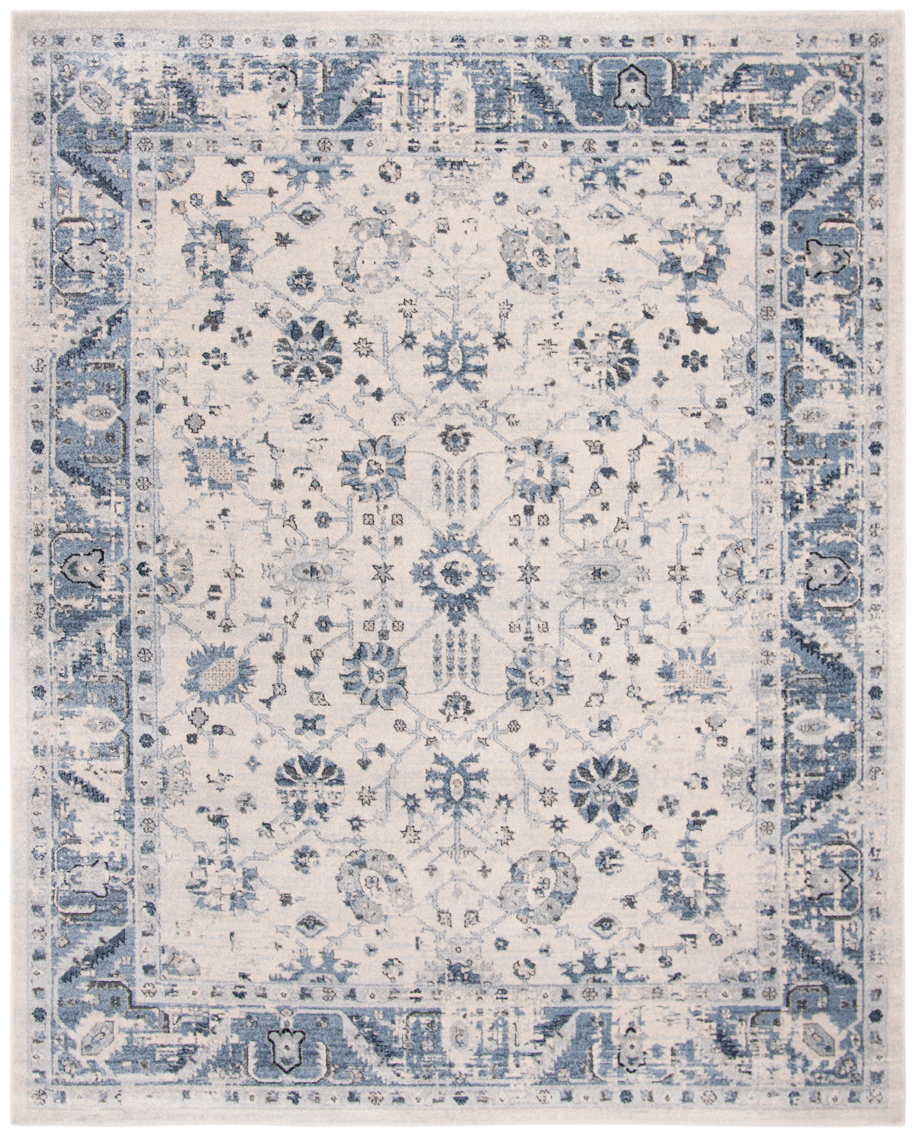 Charleston Ivory and Blue Synthetic 8' x 10' Area Rug