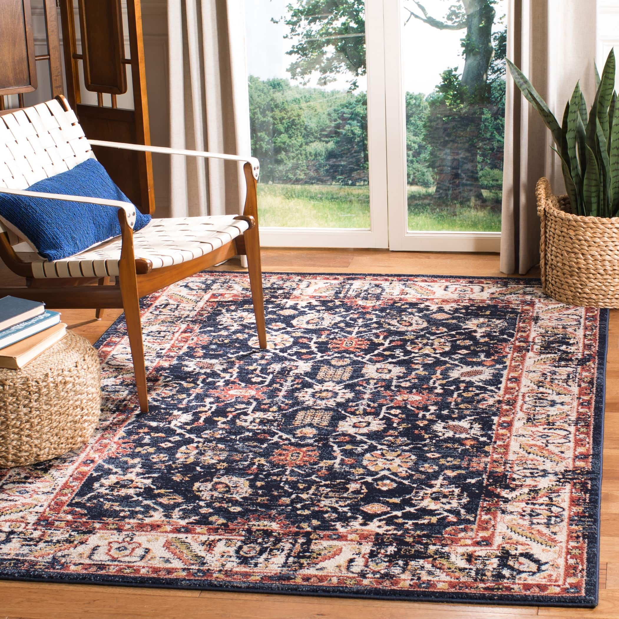Charleston Heirloom Navy/Ivory Synthetic 5'3" x 7'6" Area Rug