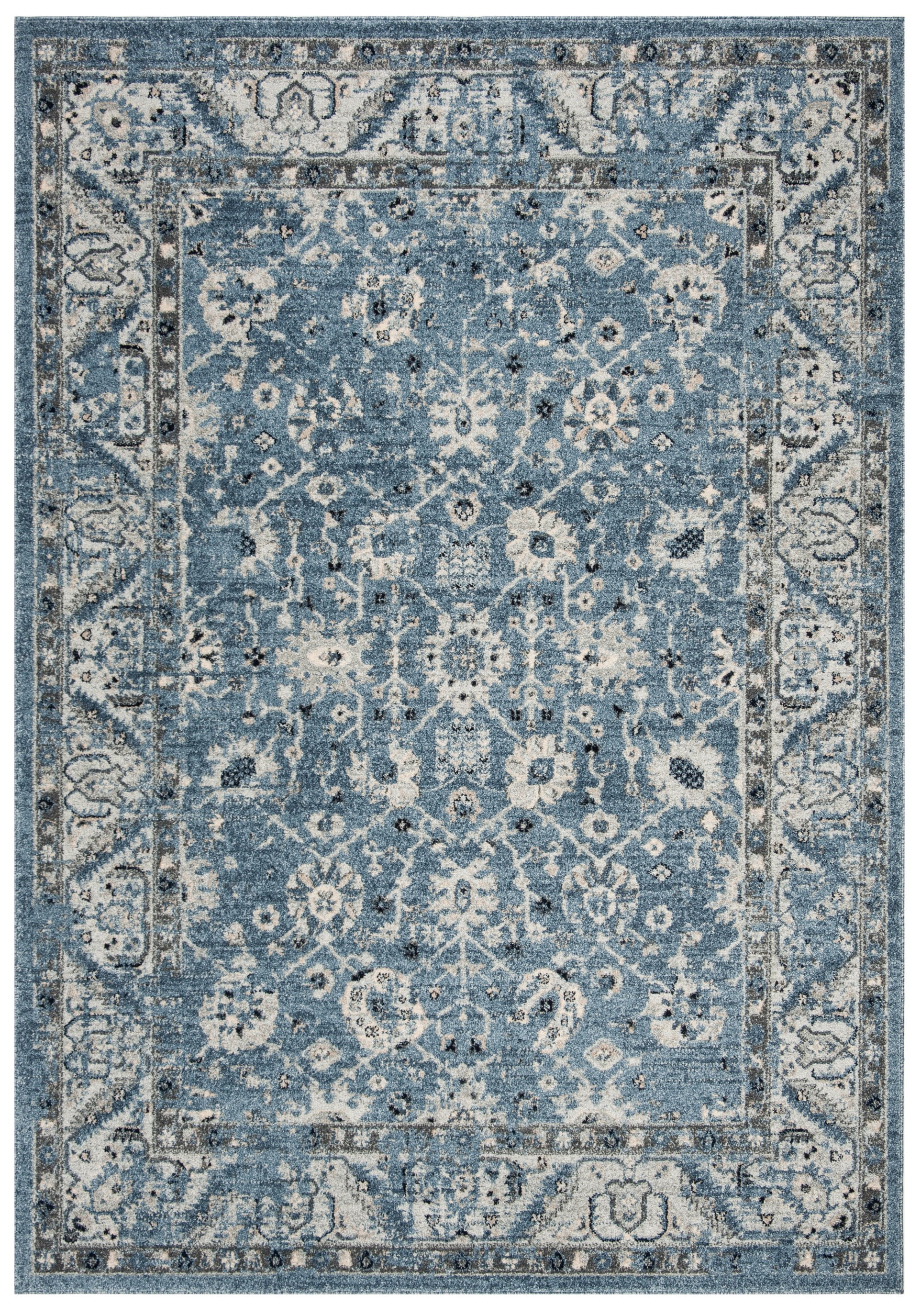 Charleston Navy and Light Grey Floral 6'x9' Synthetic Area Rug