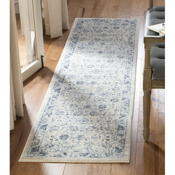 SAFAVIEH Charleston Tangier Overdyed Floral Runner Rug, Ivory/Blue, 2' x 8'