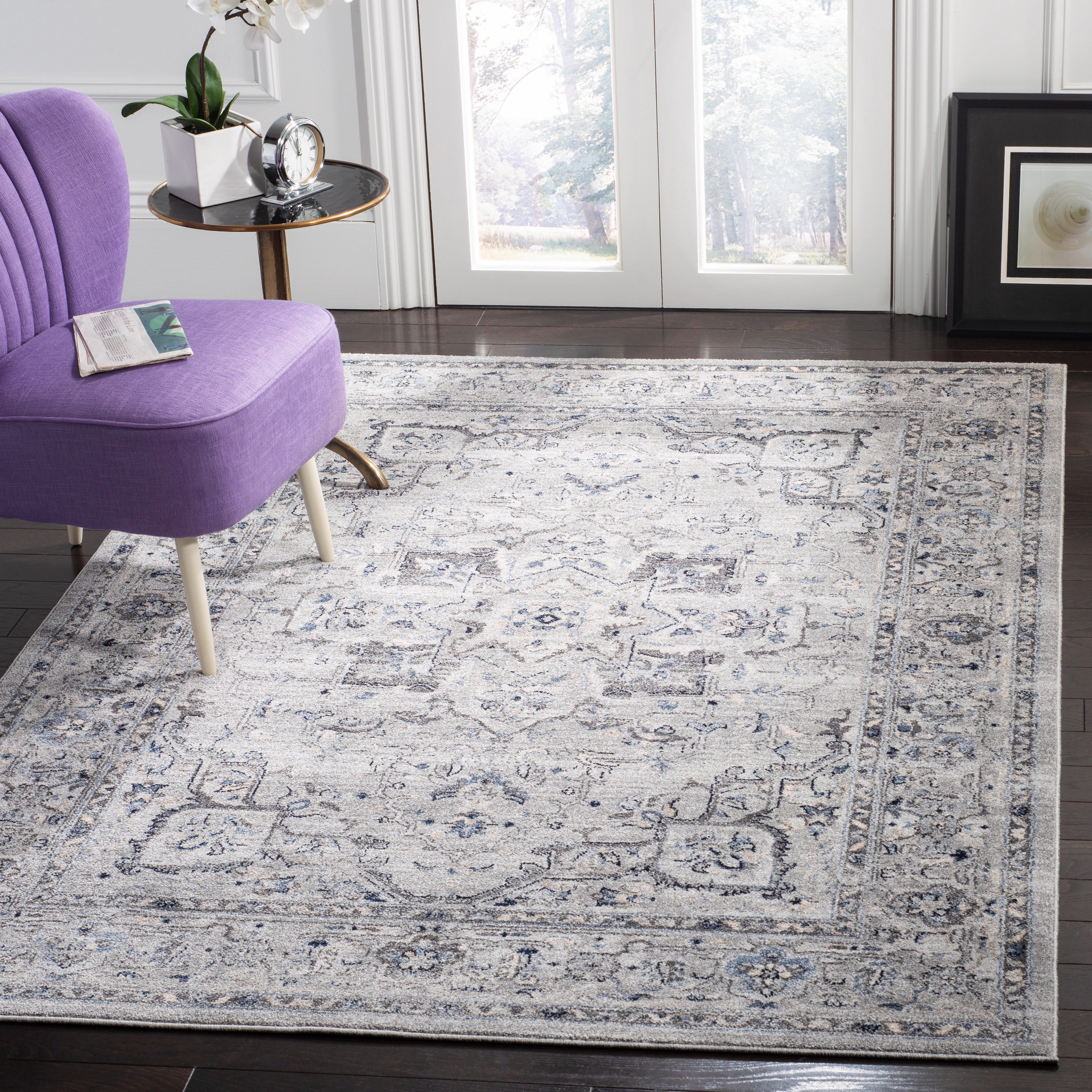 SAFAVIEH Charleston Zharko Floral Area Rug, Gray/Dark Gray, 8' x 8' Square